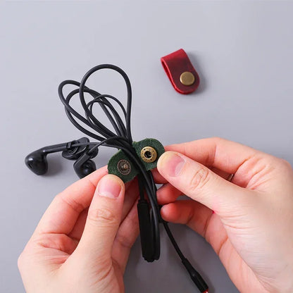 Rynx | Genuine Leather Cable Organizer – Vintage Earphone and Data Line Clips, Cable Winder Tie for Cable Management, Office Use