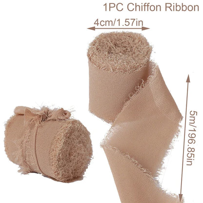 Rynx | 5M Handmade Frayed Edged Satin Chiffon Silk Ribbon - For Wedding Invitations, Bouquets, Birthday Party Decorations, and Gifts