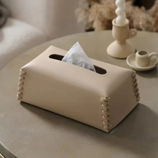 Rynx | Nordic woven tissue box leather napkin holder luxury paper box toilet towel holder high-quality bedroom table decoration