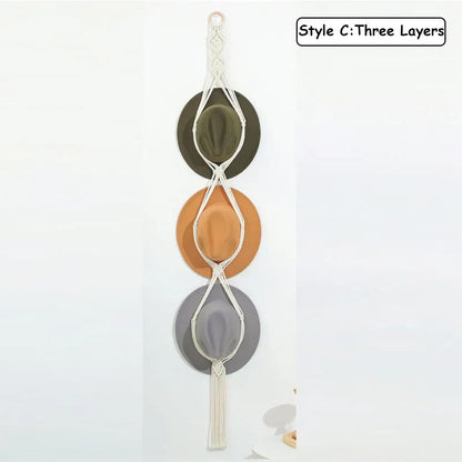 Rynx | Nordic Boho Cotton Hanging Organizer: Hat & Scarf Storage with Macrame Tapestry Touch