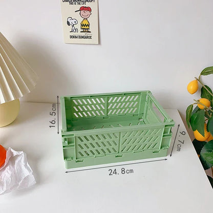 Rynx | In-Desk Storage Baskets Foldable Makeup Stationery Storage Organizer Rack Cute Desk Foldable Mini Plastic Collapsible Basket