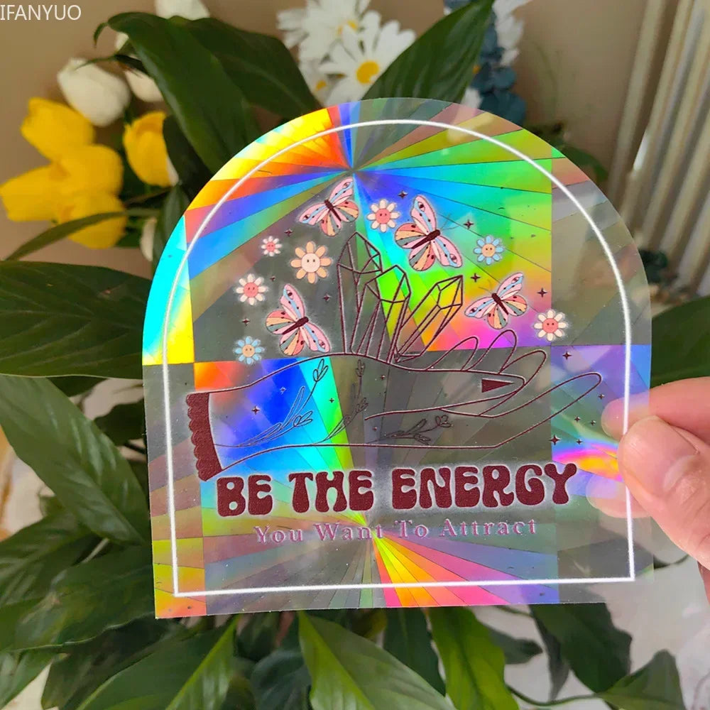 Rynx | PVC Self-Adhesive Glass Window Stickers | Sun Catcher Cat Moth Energy Suncatcher | Rainbow Prisms Sunlight Decals