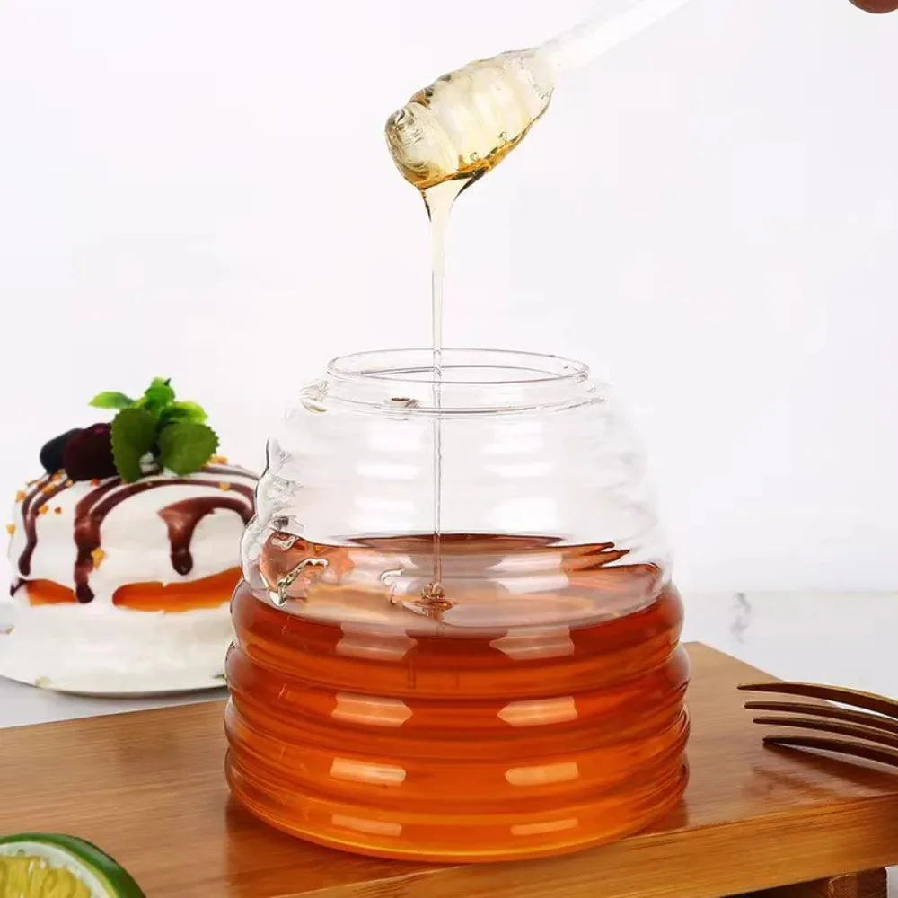 Rynx | Elegant 15oz Glass Honey Dispenser with Dipper and Airtight Lid