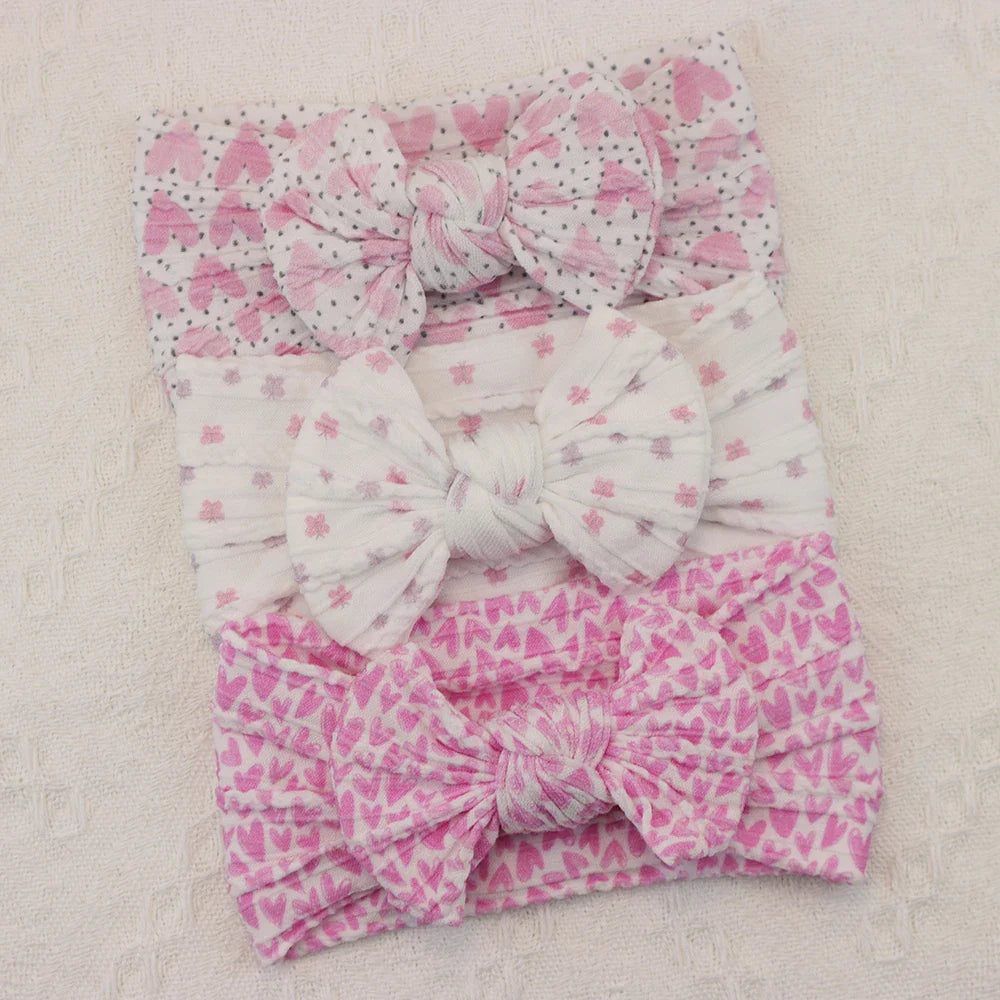 Rynx | 3Pcs Baby Headband Set: Knit Bows, Elastic Nylon Turban