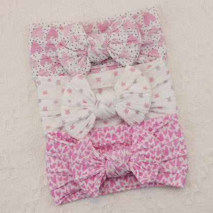 Rynx | 3Pcs Baby Headband Set: Knit Bows, Elastic Nylon Turban