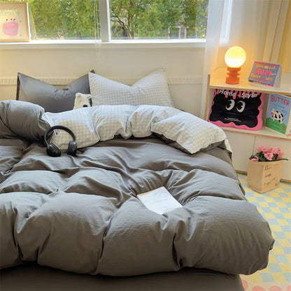 Rynx | INS Stripes Bedding Comforter Set Pillowcase Bed Sheet Twin Full Size Bedding Duvet Set Queen/King Double Twin