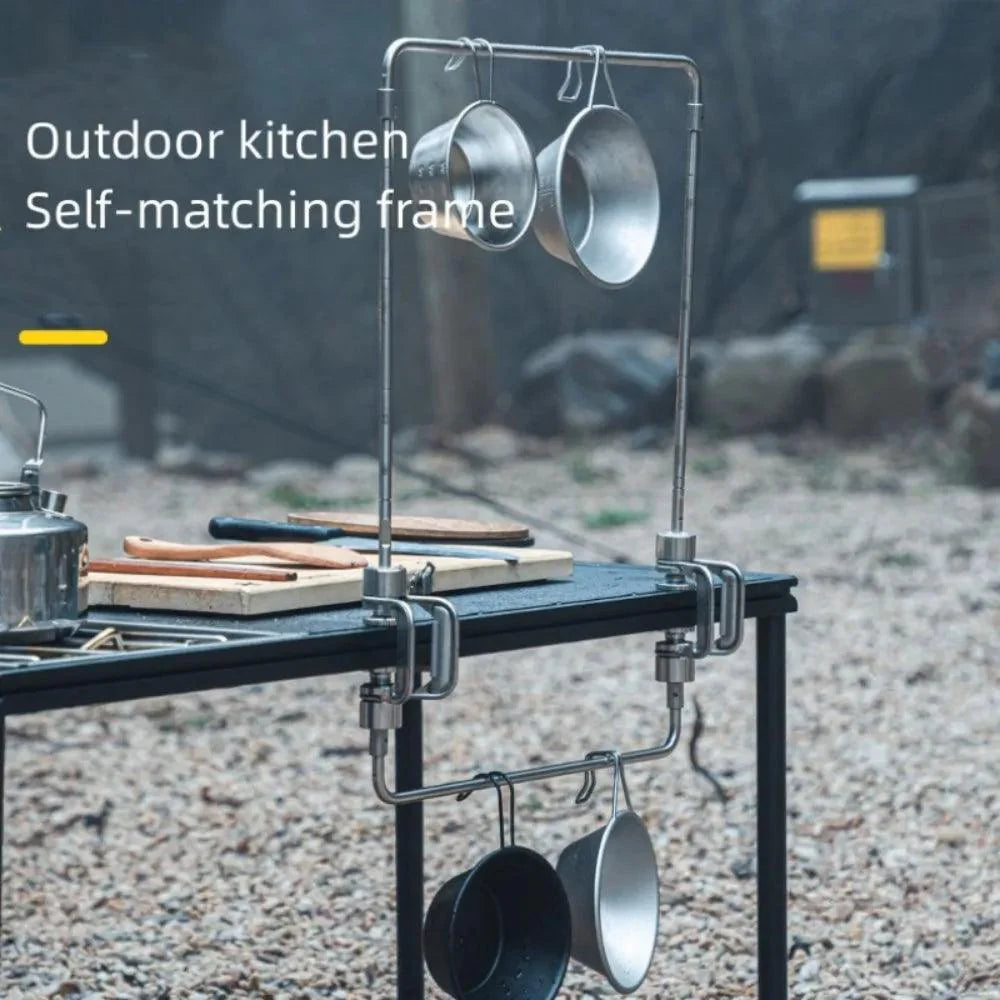 Rynx | Multi-Functional Stainless Steel Camping Gear Organizer with Built-In Light Stand and Storage Solutions