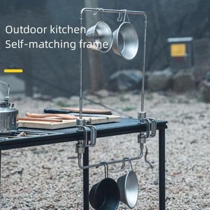 Rynx | Multi-Functional Stainless Steel Camping Gear Organizer with Built-In Light Stand and Storage Solutions