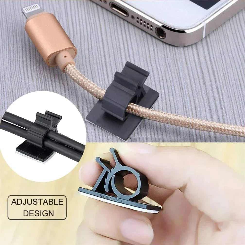 Rynx | Self-Adhesive Cable Organizer Clips | Adjustable Cord Holder for Table, Car, PC, TV | Wire Management Clamp for Charging - Easy Cable Winder
