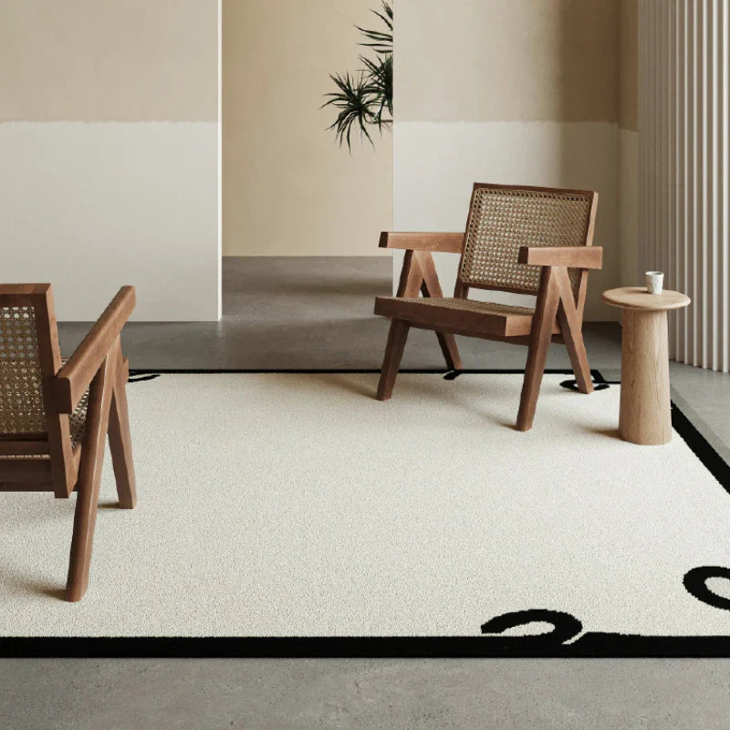 Rynx | Minimalist Beige Living Room Sofa Coffee Table Rugs Black Striped Large Area Nightstand Rug French Style Wardrobe Rugs Carpet