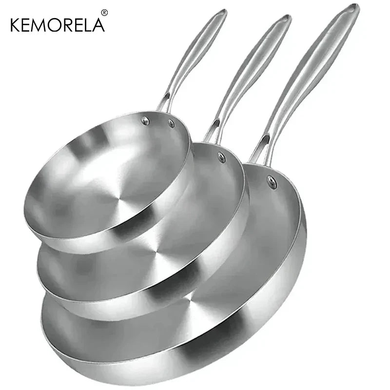 Rynx | 2/3PC Stainless Steel Frying Pan Set - 304 Food Grade Non-Stick Wok Pans, 2MM Thick, 5-Ply, Available in 22cm, 24cm, 26cm, 28cm