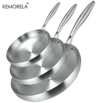 Rynx | 2/3PC Stainless Steel Frying Pan Set - 304 Food Grade Non-Stick Wok Pans, 2MM Thick, 5-Ply, Available in 22cm, 24cm, 26cm, 28cm