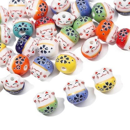 Rynx | Set of 2 Artisan 14mm Ceramic Lucky Cat Charms for Creative Jewelry Designs