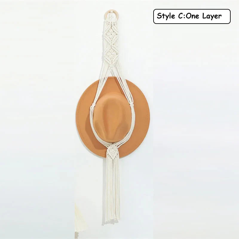 Rynx | Nordic Boho Cotton Hanging Organizer: Hat & Scarf Storage with Macrame Tapestry Touch
