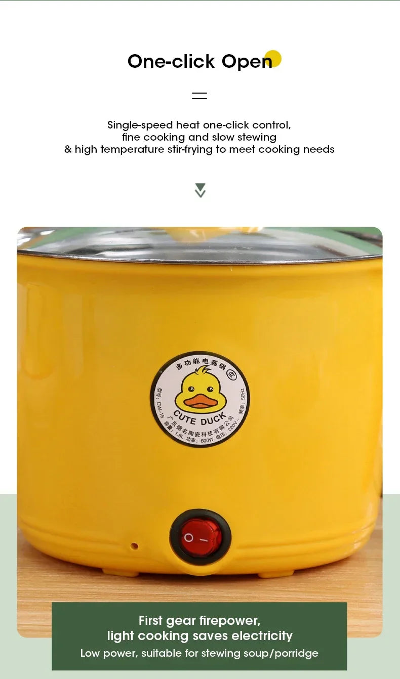 Rynx | 1.8L Mini Electric Hot Pot – Multifunctional Cooking Pot for Noodles & Small Meals, Stainless Steel Liner