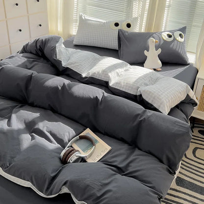 Rynx | Striped Bedding Comfort Set with Pillowcase Bed Sheet Twin Size Full Size Bedding Duvet Set Queen/King Double Twin Bed