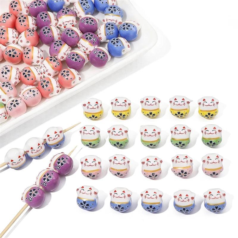 Rynx | Set of 2 Artisan 14mm Ceramic Lucky Cat Charms for Creative Jewelry Designs