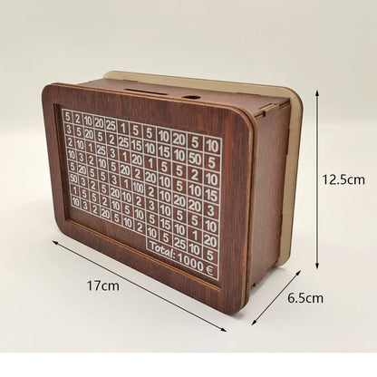 Rynx | Euro Money Box Wooden Piggy Bank - Available in 1000/2000/3000/5000/10000, Reusable with Saving Goal and Number Boxes
