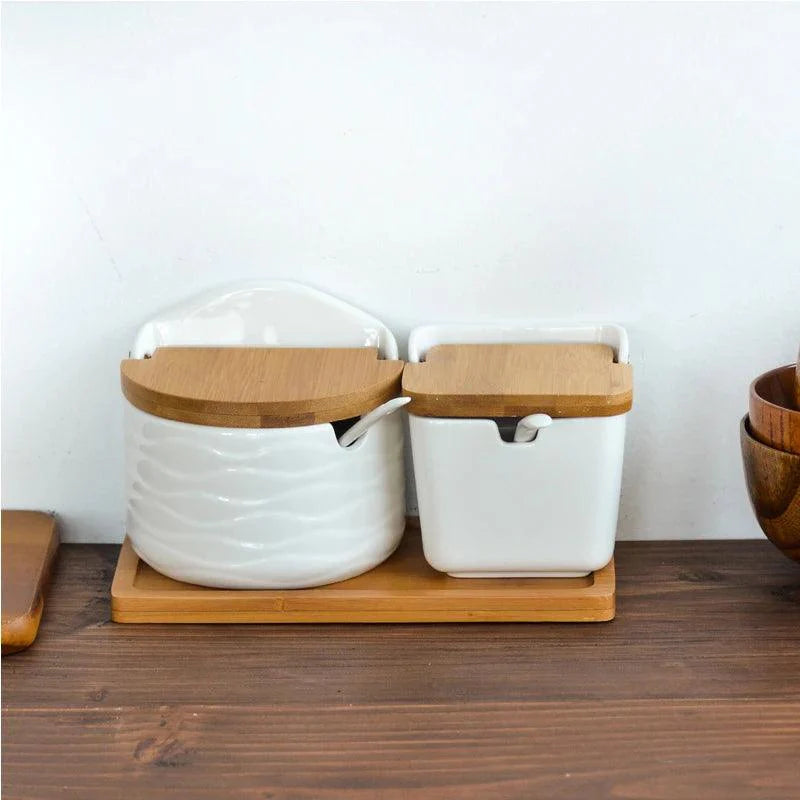 Rynx | Chic European ceramic spice storage set with salt box & spice organizer