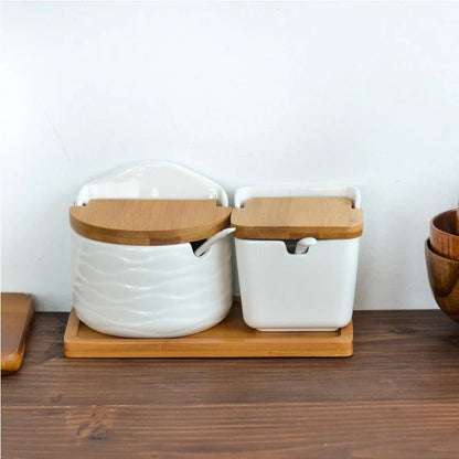 Rynx | Chic European ceramic spice storage set with salt box & spice organizer
