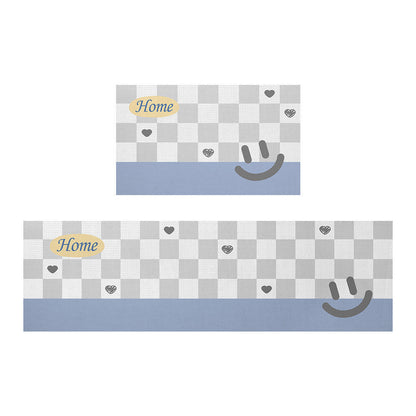 Rynx | Smiling Gray and Light Blue Checkerboard PVC Leather Kitchen Mat
