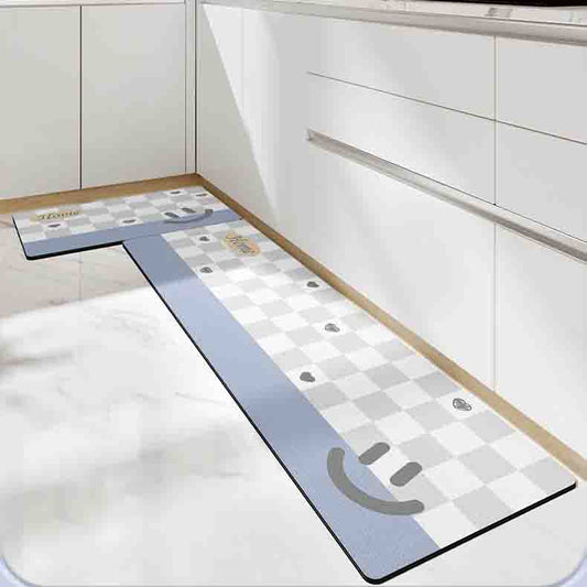 Rynx | Smiling Gray and Light Blue Checkerboard PVC Leather Kitchen Mat