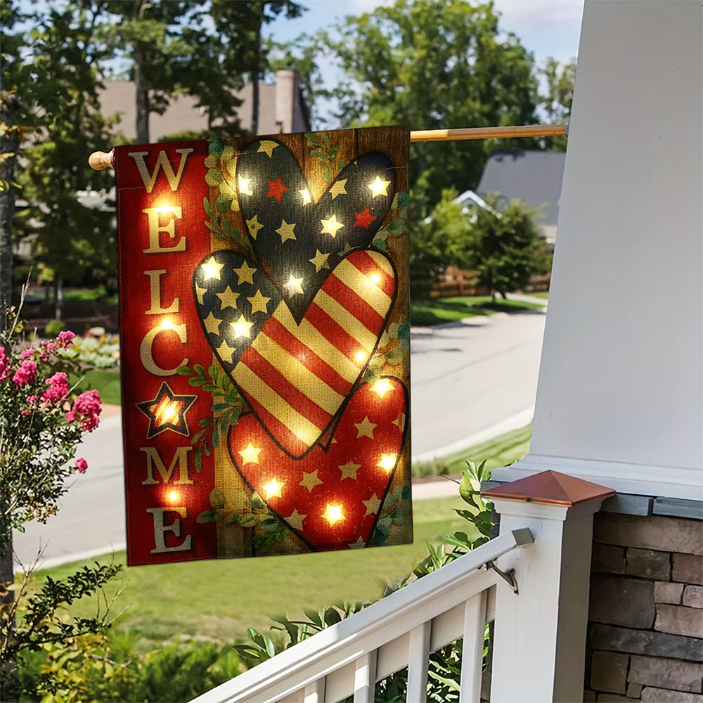 Rynx | Solar-powered patriotic welcome garden flag