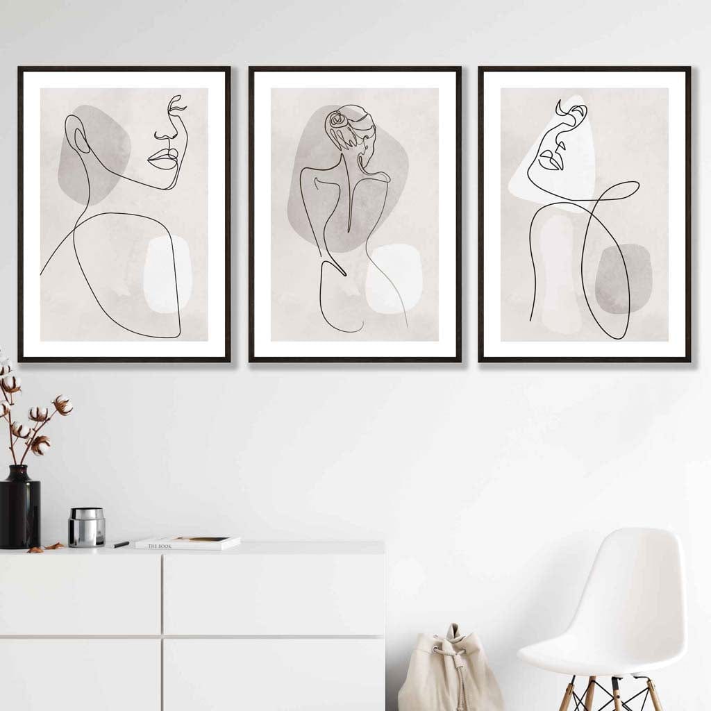 Rynx | Gray & Beige Abstract Minimal Line Art Female Set of 3 Art Prints