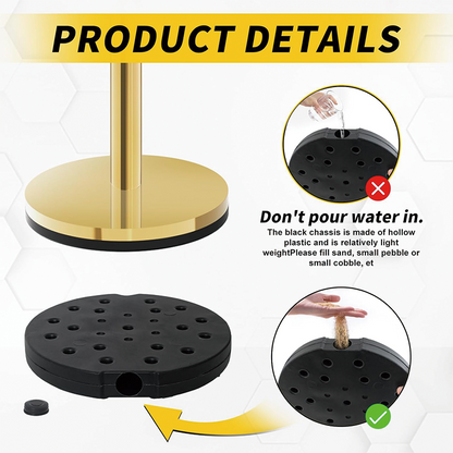 Rynx | 6PCS Gold Stanchion Post, 5 ft Red Velvet Rope Red Carpet Ropes Stainless Steel Gold Stanchions for Theaters, Parties, Wedding, Exhibition