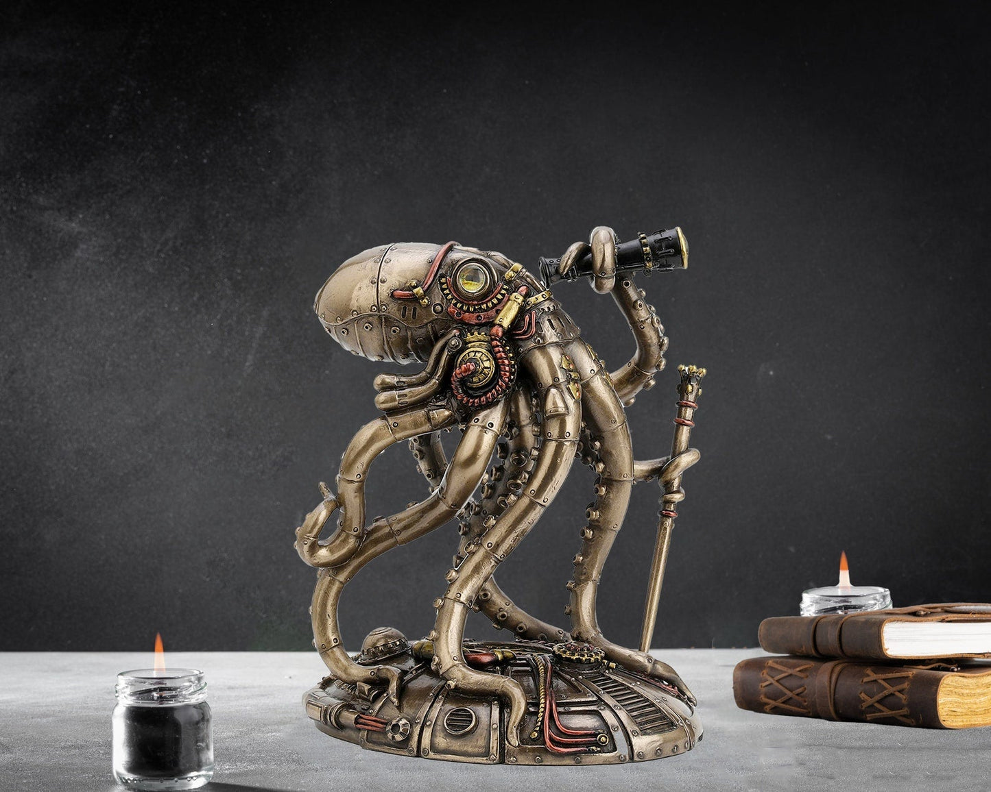 Rynx | Kraken Explorer Steampunk Octopus Statue | Retro-Futuristic Decorative Figure | Adventurer Look | Decoration for Home