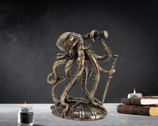 Rynx | Kraken Explorer Steampunk Octopus Statue | Retro-Futuristic Decorative Figure | Adventurer Look | Decoration for Home