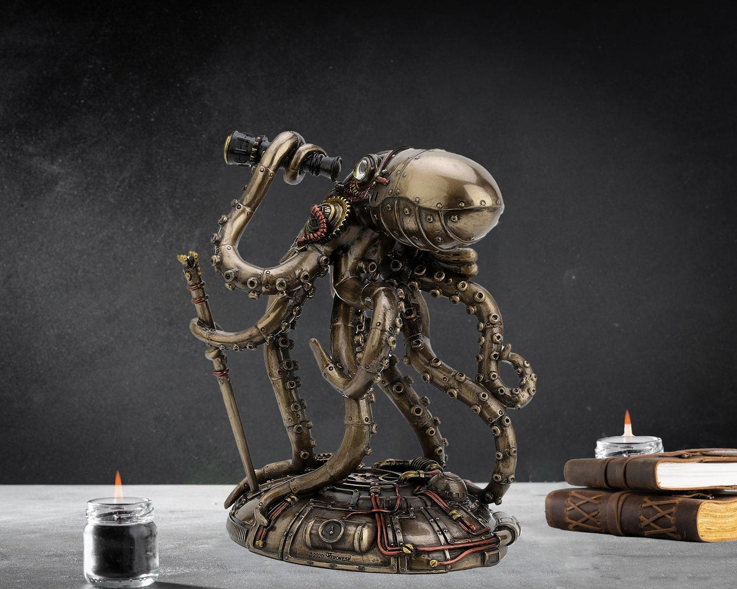 Rynx | Kraken Explorer Steampunk Octopus Statue | Retro-Futuristic Decorative Figure | Adventurer Look | Decoration for Home