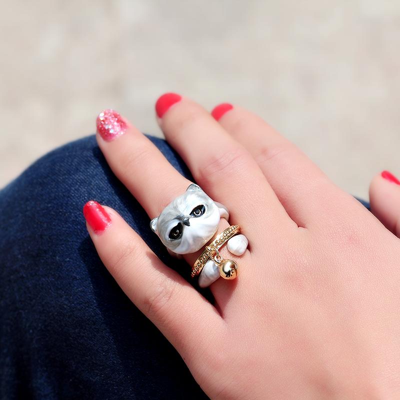 Rynx | Sweet Cat Design 4 Pieces Enamel Rings Set