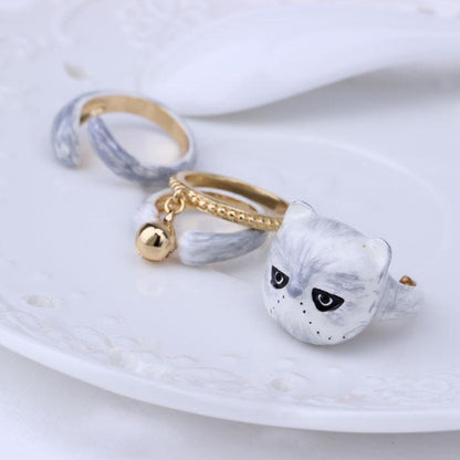 Rynx | Sweet Cat Design 4 Pieces Enamel Rings Set