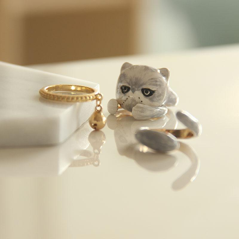 Rynx | Sweet Cat Design 4 Pieces Enamel Rings Set