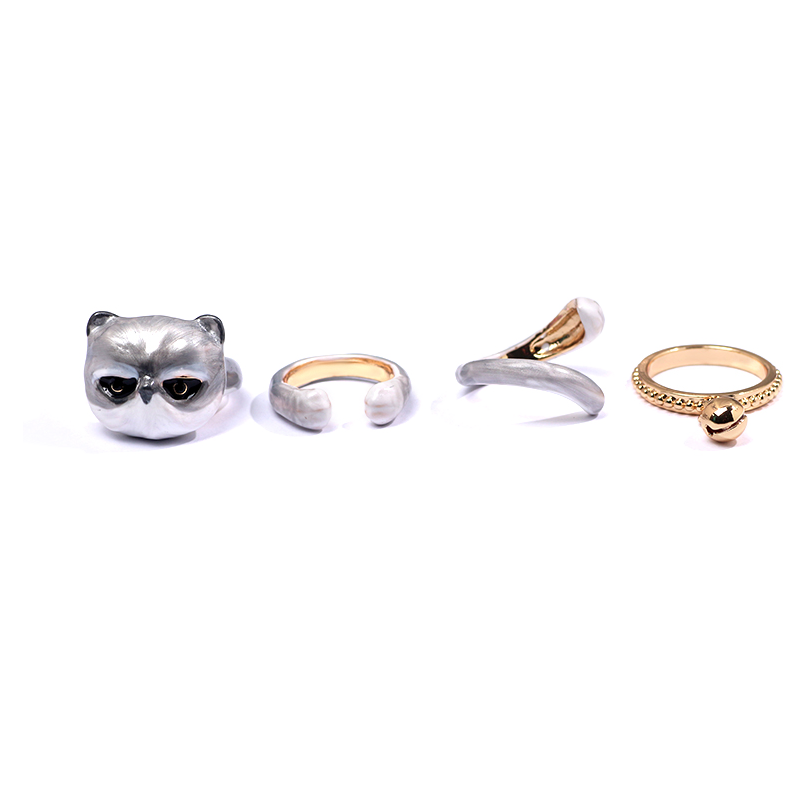 Rynx | Sweet Cat Design 4 Pieces Enamel Rings Set