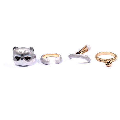 Rynx | Sweet Cat Design 4 Pieces Enamel Rings Set