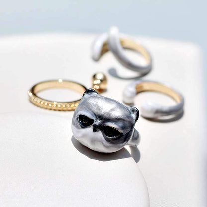 Rynx | Sweet Cat Design 4 Pieces Enamel Rings Set