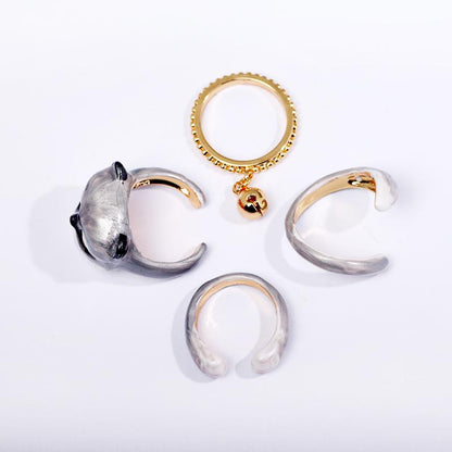 Rynx | Sweet Cat Design 4 Pieces Enamel Rings Set