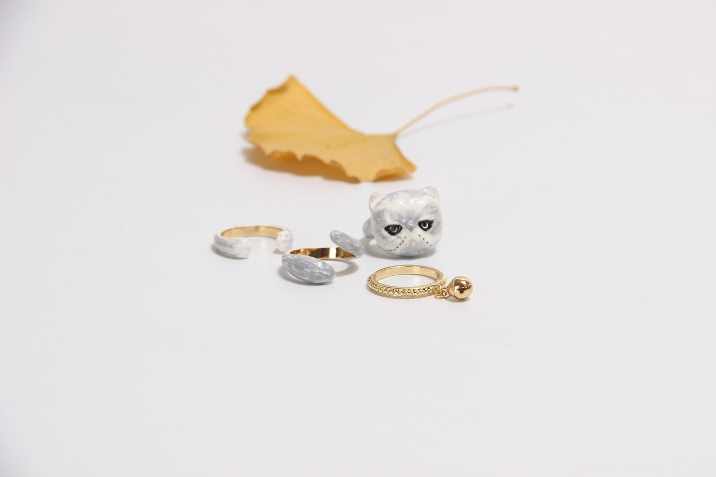 Rynx | Sweet Cat Design 4 Pieces Enamel Rings Set