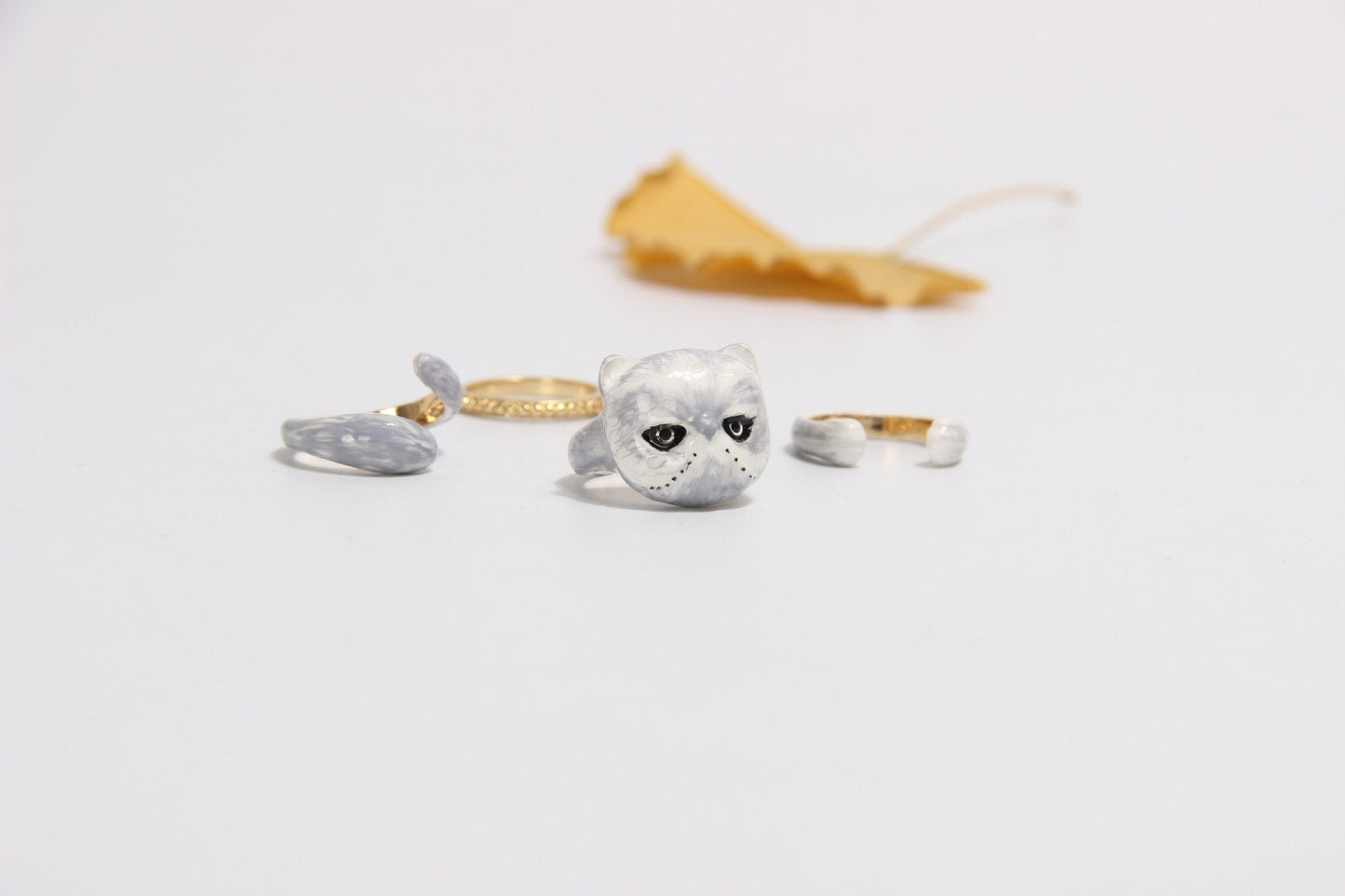 Rynx | Sweet Cat Design 4 Pieces Enamel Rings Set