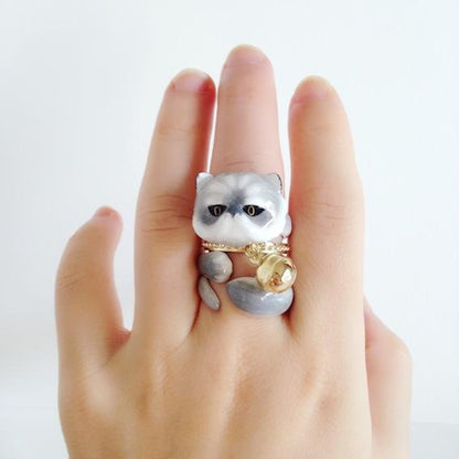 Rynx | Sweet Cat Design 4 Pieces Enamel Rings Set