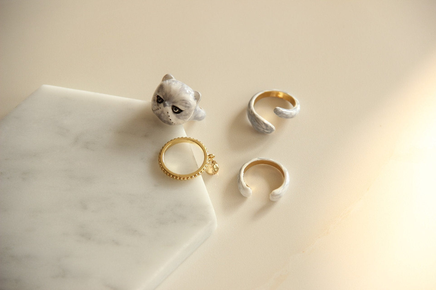Rynx | Sweet Cat Design 4 Pieces Enamel Rings Set