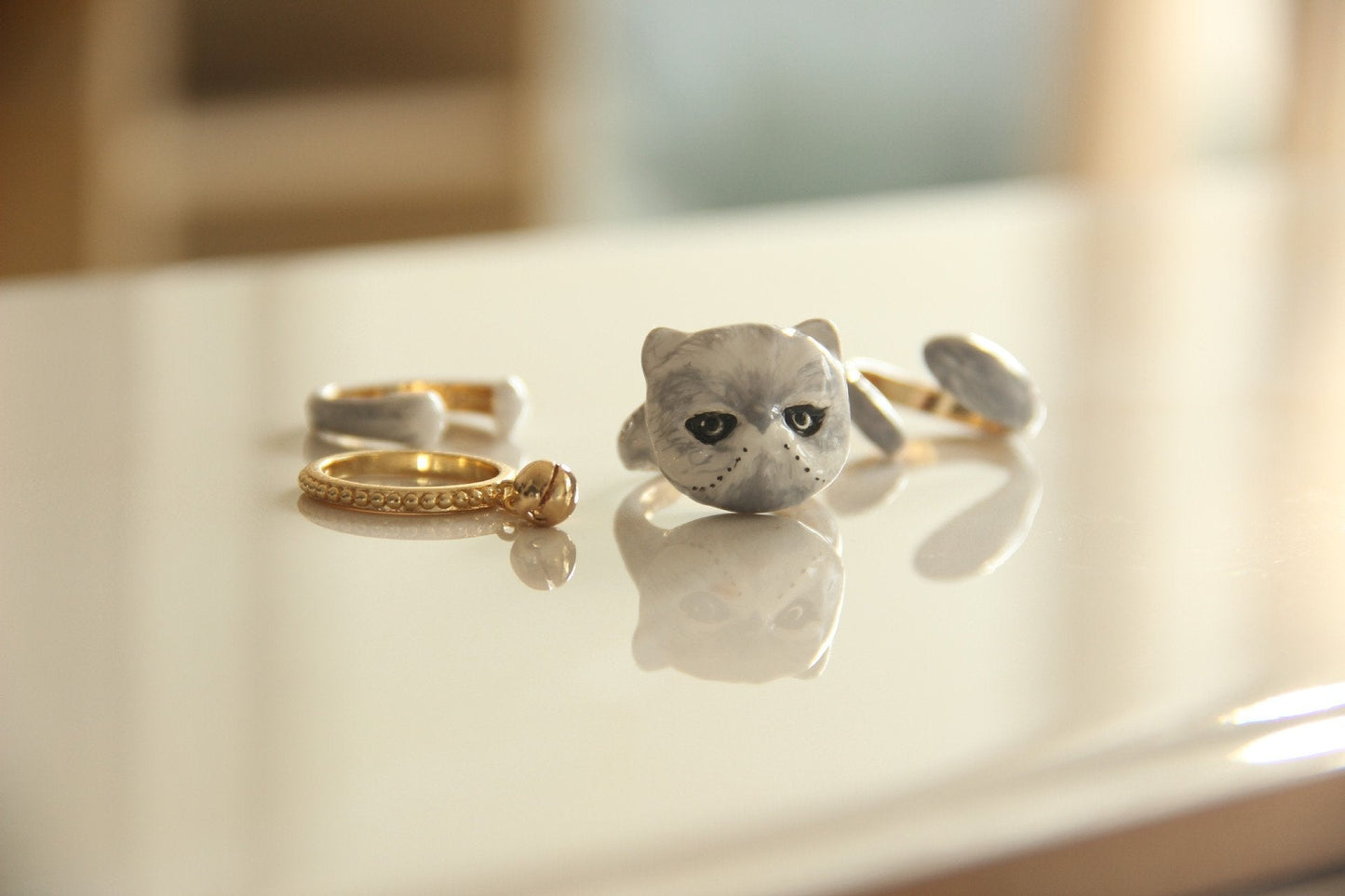 Rynx | Sweet Cat Design 4 Pieces Enamel Rings Set
