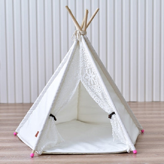 Rynx | Removable and Washable Canvas Fabric Pet Nest Pet Tent, Size:40x40x50 cm, Style:Spiked Lace (without Pad)