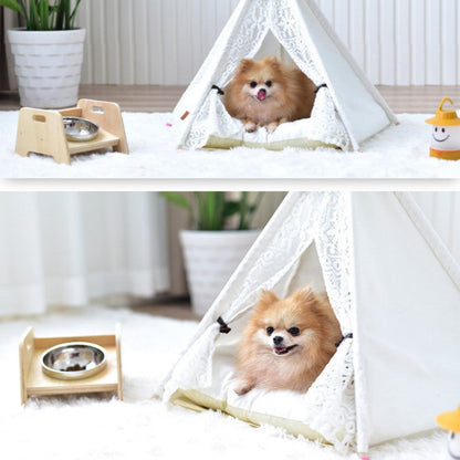 Rynx | Removable and Washable Canvas Fabric Pet Nest Pet Tent, Size:50x50x60 cm, Style:Spiked Lace (without Pad)