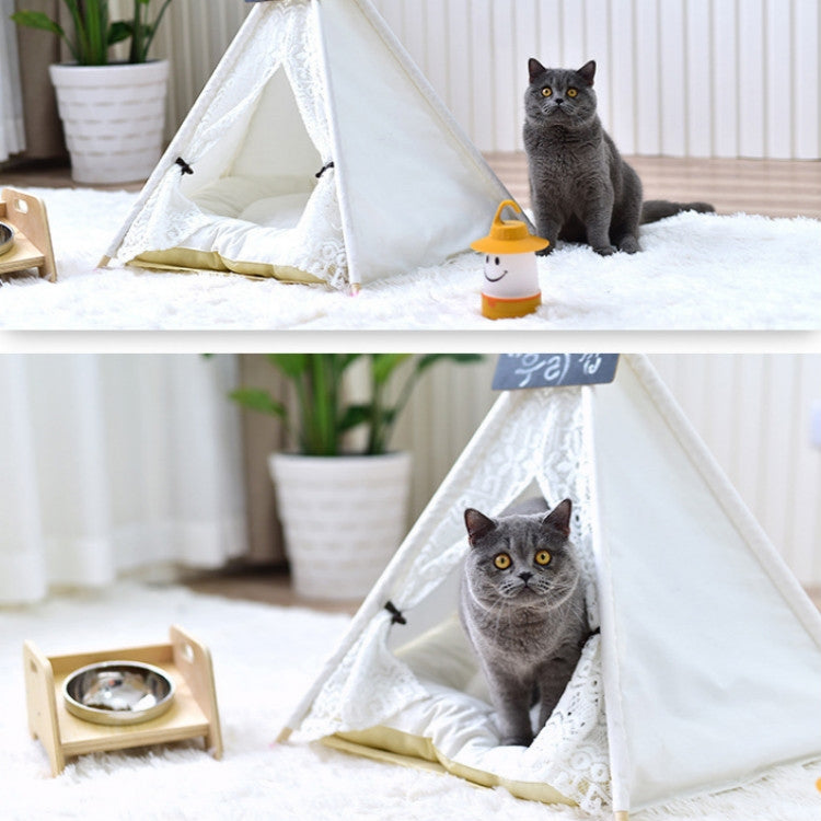 Rynx | Removable and Washable Canvas Fabric Pet Nest Pet Tent, Size:50x50x60 cm, Style:Spiked Lace (without Pad)