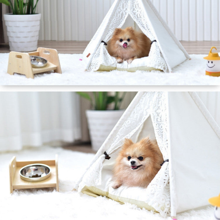Rynx | Removable and Washable Canvas Fabric Pet Nest Pet Tent, Size:50x50x60 cm, Style:Spiked Lace (with Pad)