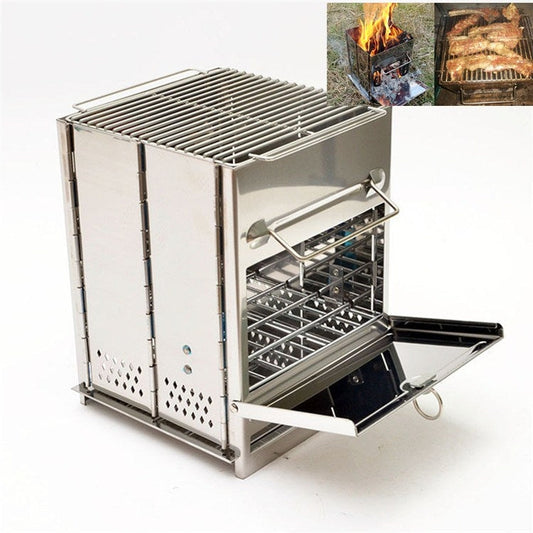 Rynx | Portable Stainless Steel Folding Barbecue Stove Charcoal Barbecue Grill Outdoor Camping Wood Stove