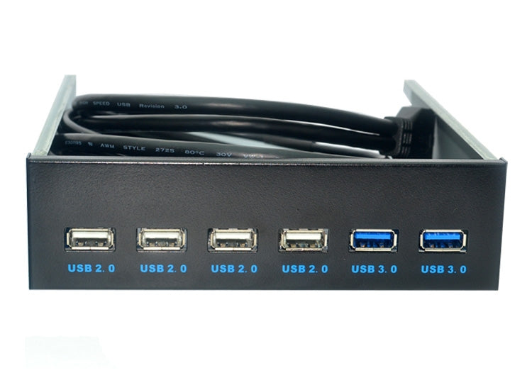 Rynx | 6 Ports 5.25 Inch Floppy Bay Frontpanel with Power Adapter USB Hub Splitter 2 Ports USB 3.0 + 4 Ports USB 2.0
